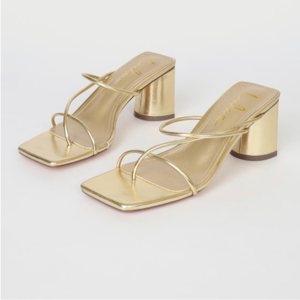 Lulu’s Jocelynn Gold Strappy High Heel Sandals